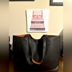 BEAUTIFUL LEATHER BAG! All black or all Cognac. Fully reversible; like new!